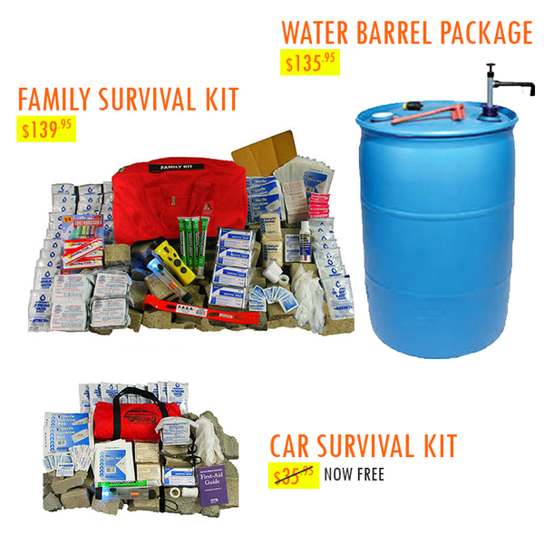 Family Survival Kit + Water Barrel Package + Car Survival Kit